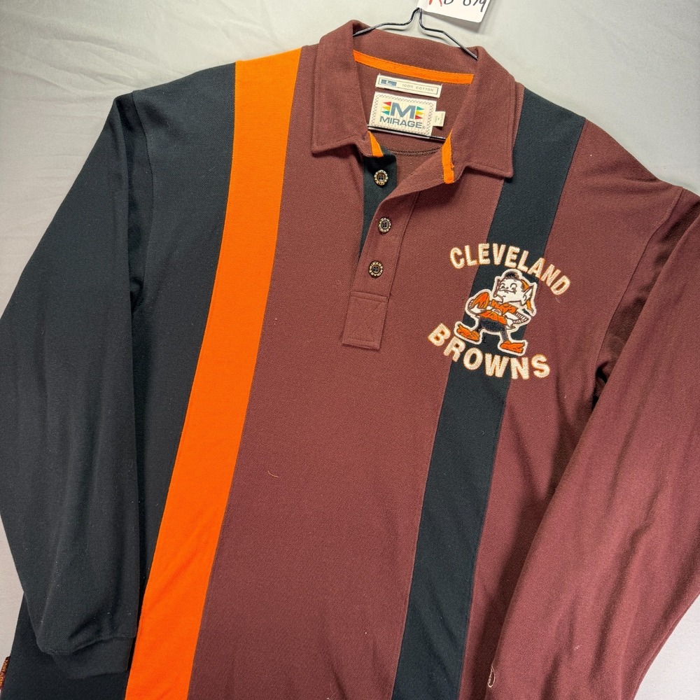 Vintage Cleveland Brown Polo Shirt Mens Large Long Sleeve NFL Football Mirage